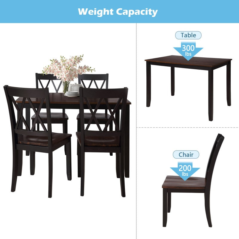 5 piece Vintage Black Cherry Wood Dining Table Set