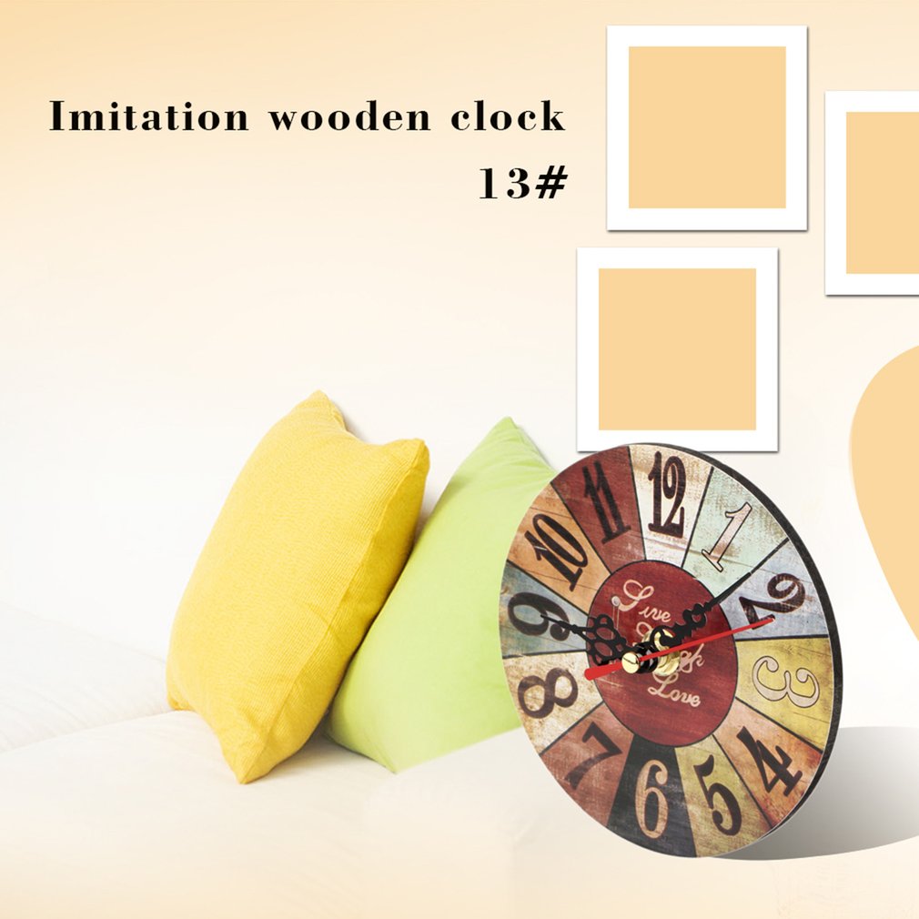 European Style Round Colorful Rustic Decorative Antique Wooden Home Wall Clock