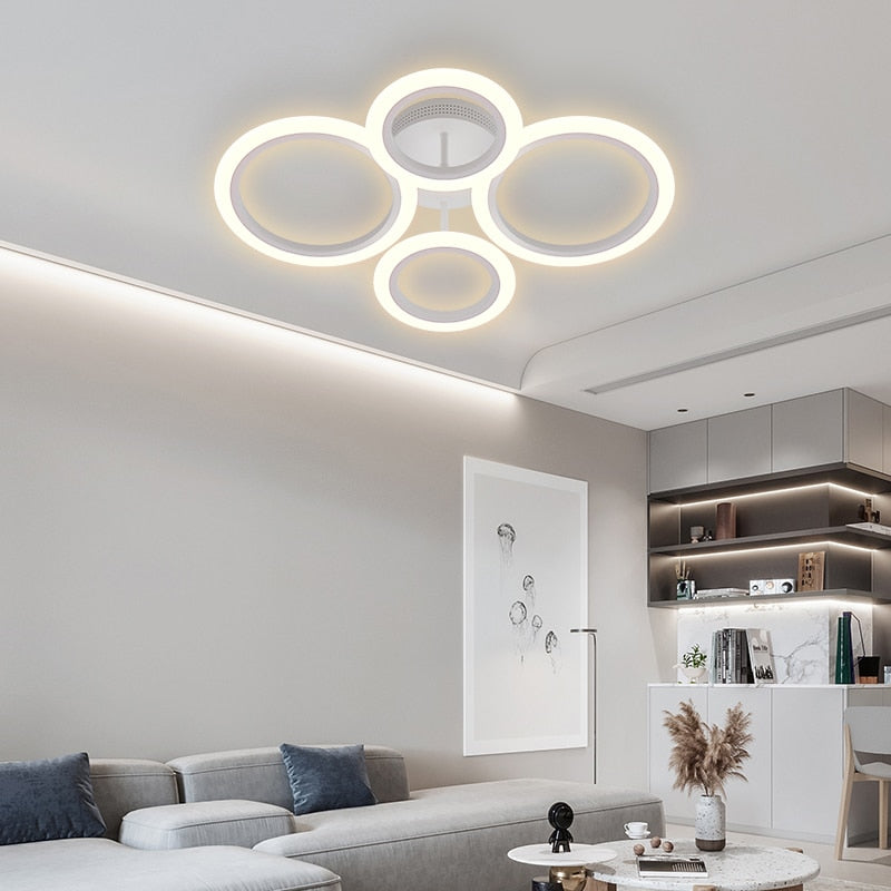 Modern LED Ceiling Light 4 Rings with Dimming Remote Control