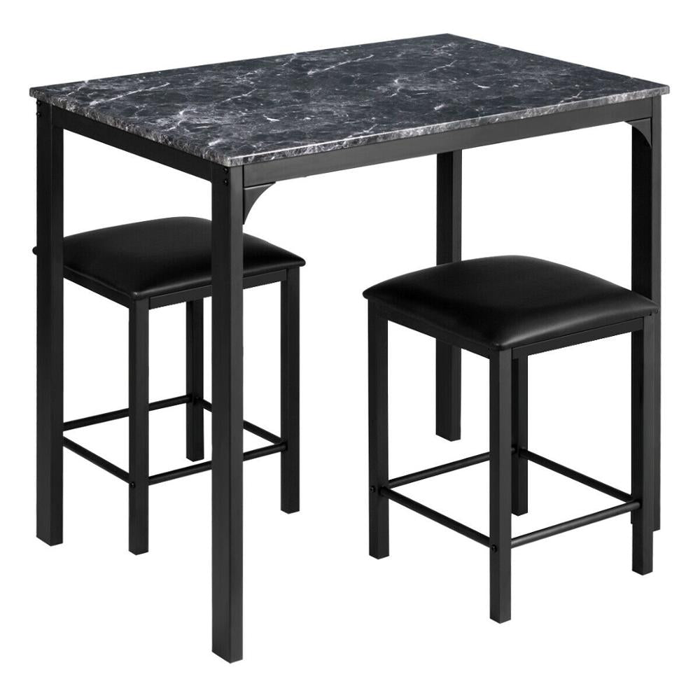 Counter Height Dining 3 piece Set with Faux Marble Table and 2 Chairs