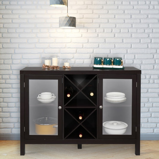 Transparent Double Door with X-shaped Wine Rack Sideboard Entrance Cabinet for Kitchen