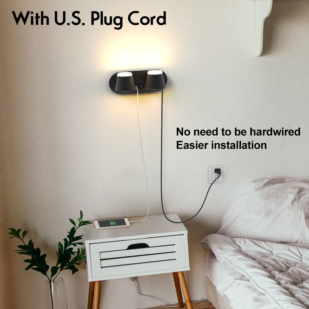 USB Plug in Light Reading Rotatable Lamp Wall Mount