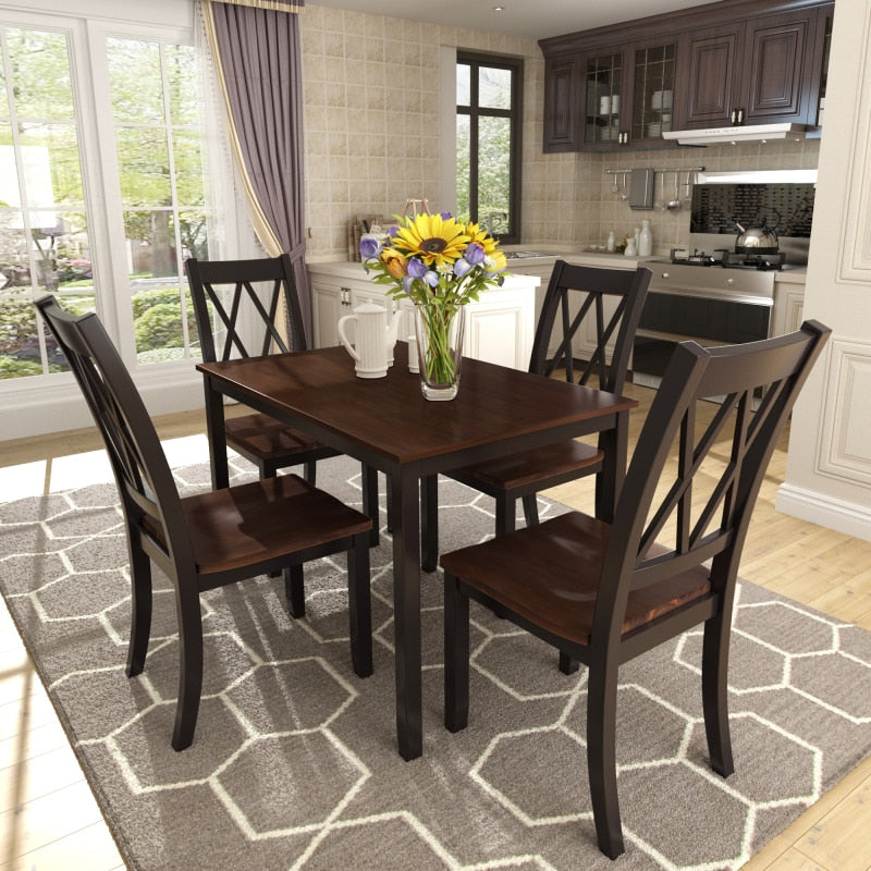 5 piece Vintage Black Cherry Wood Dining Table Set