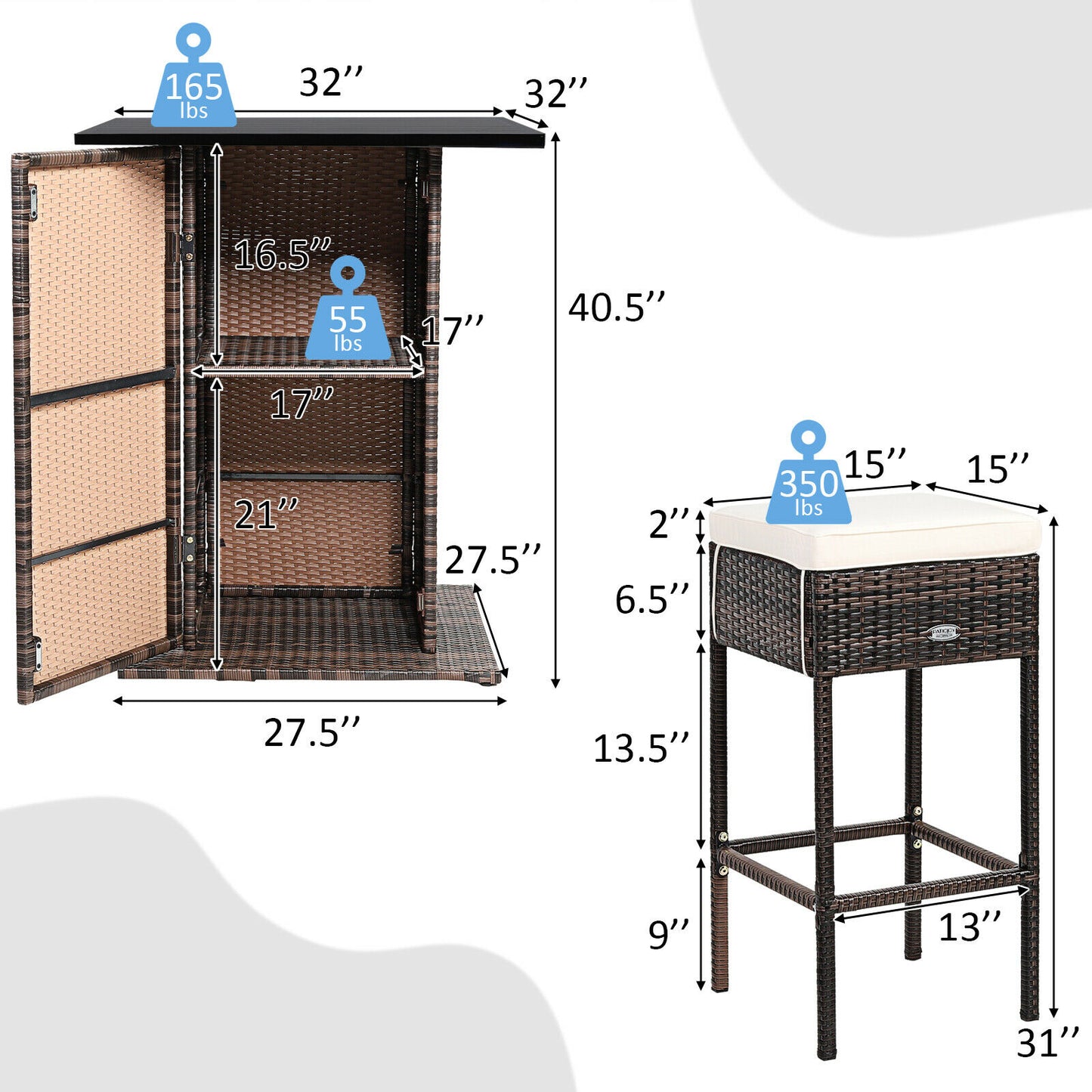 Bar Table Stool Set Hidden Storage Shelf Cushioned