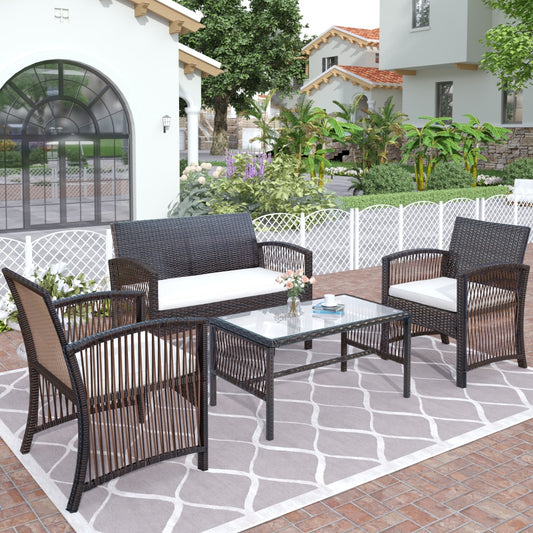 4Pcs Outdoor Rattan Patio Furniture; Coffee Table