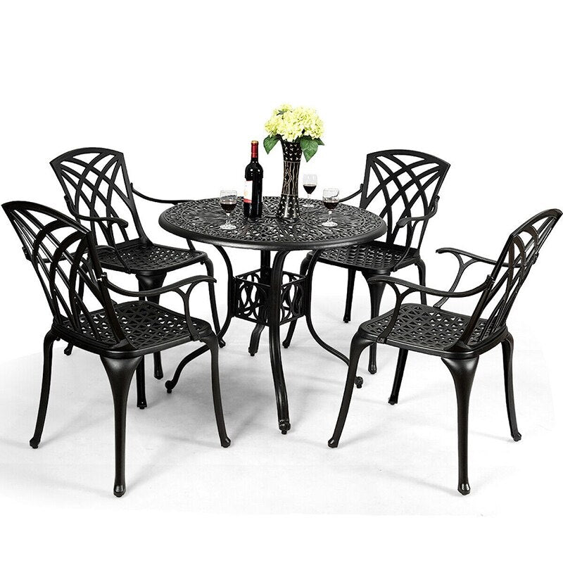 Aluminum Frame Patio Dining Set Durable Umbrella Hole Comfortable Ergonomic Chairs