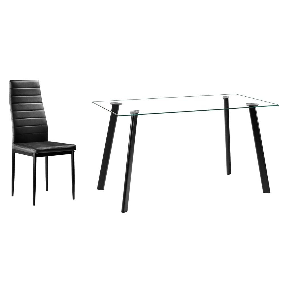 Black Dining Set 4 Chairs with Glass Metal Table