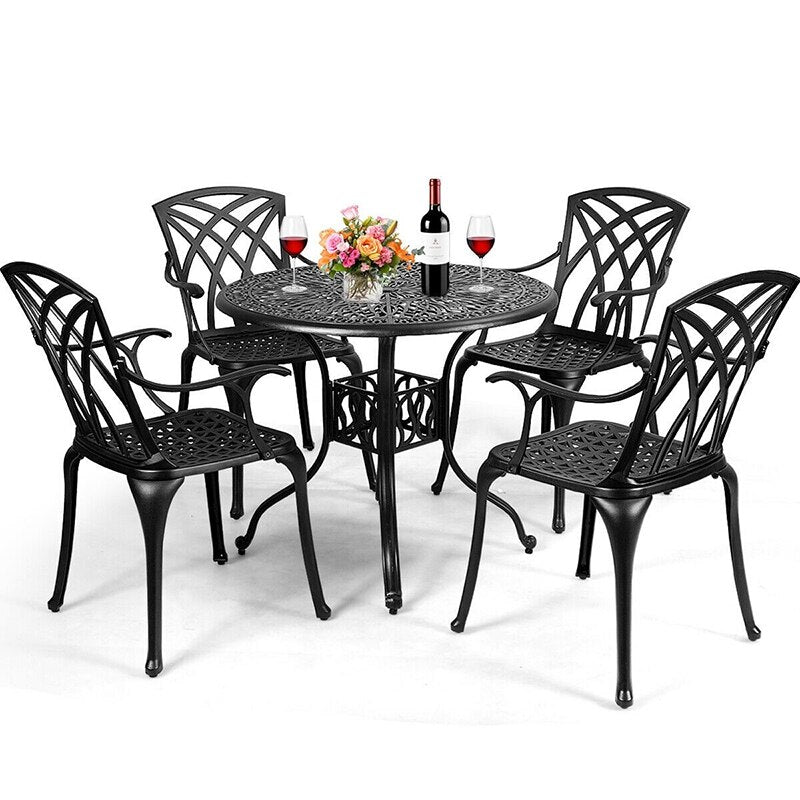 Aluminum Frame Patio Dining Set Durable Umbrella Hole Comfortable Ergonomic Chairs