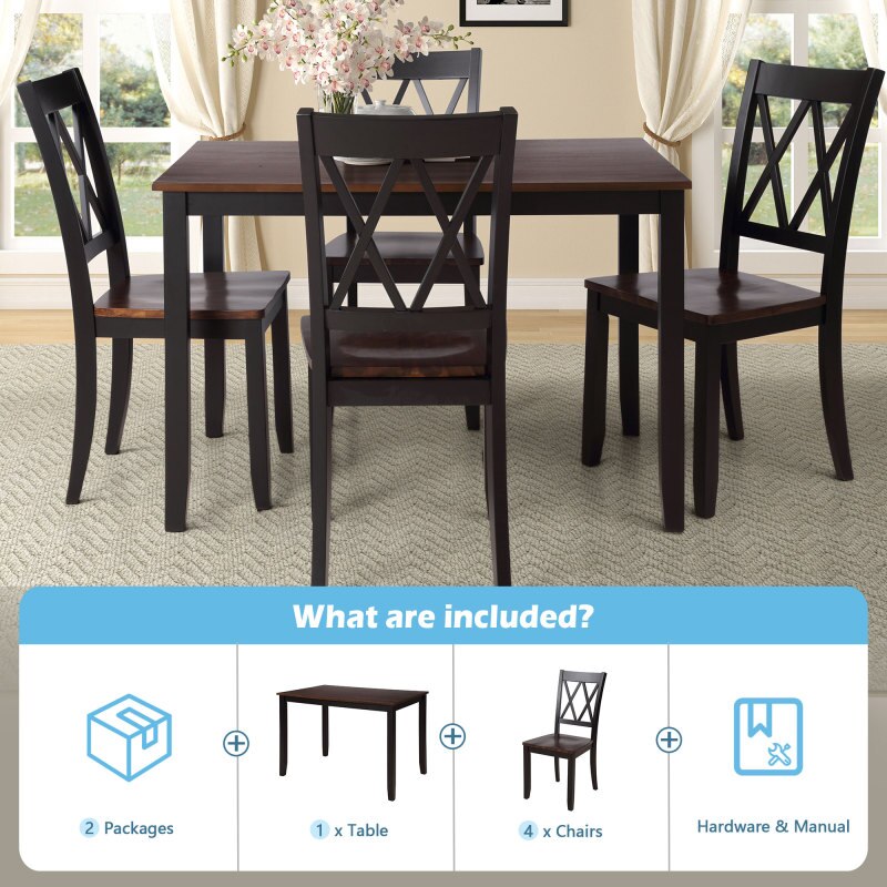 5 piece Vintage Black Cherry Wood Dining Table Set