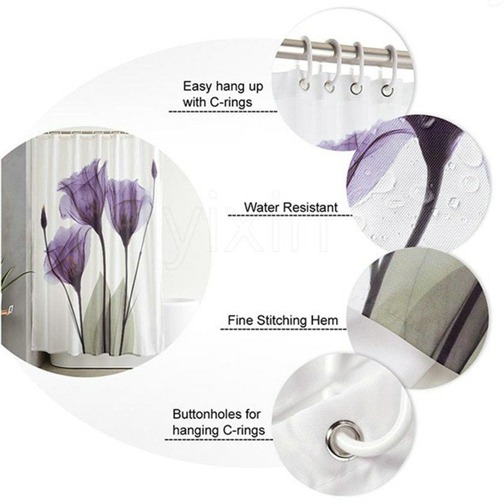 Waterproof Tulip Lotus Flowers Trees Pattern Shower with Hooks