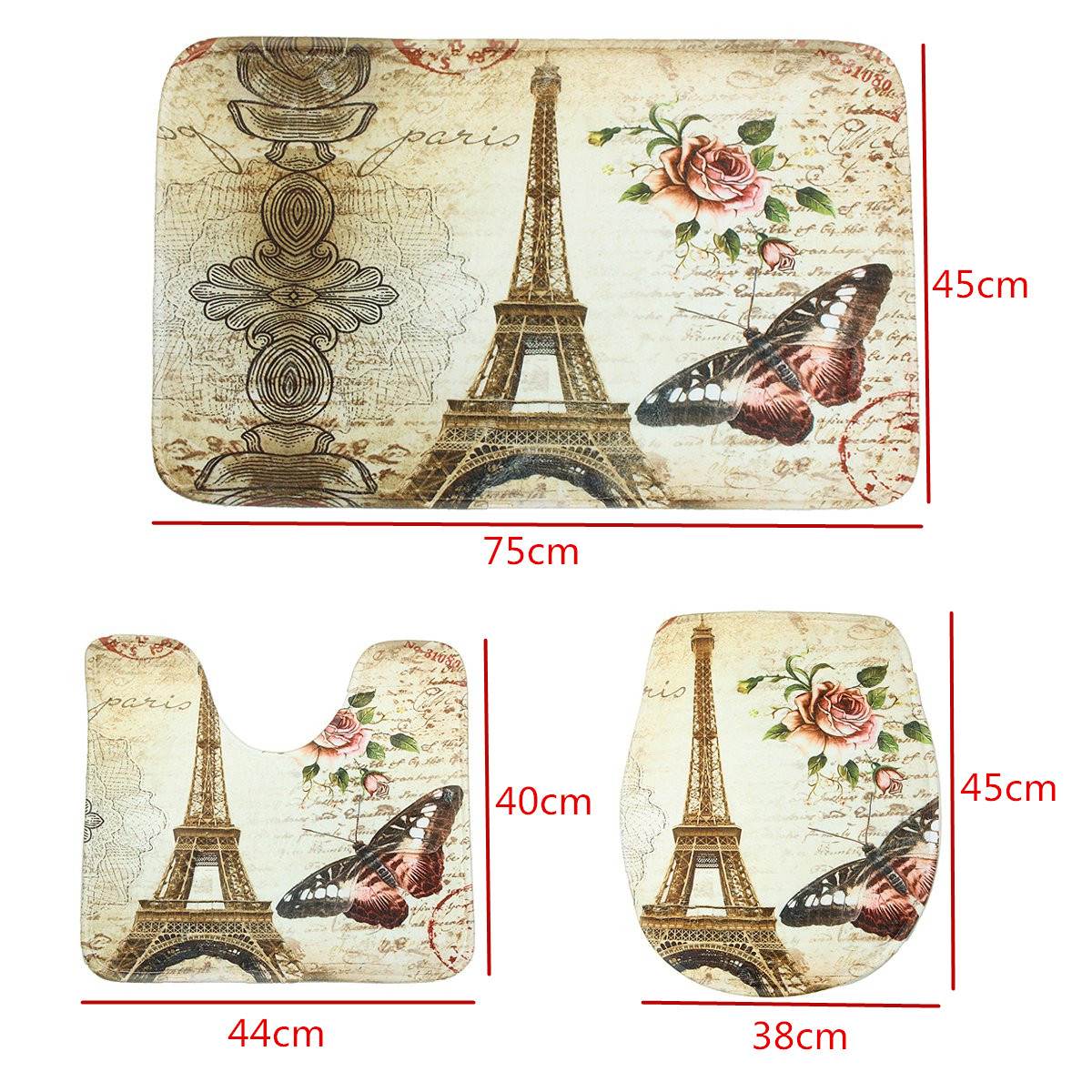 Eiffel Paris Print Bathroom Shower Curtain Waterproof Set