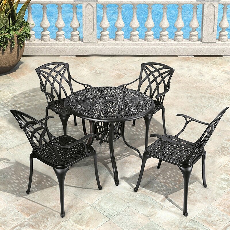 Aluminum Frame Patio Dining Set Durable Umbrella Hole Comfortable Ergonomic Chairs