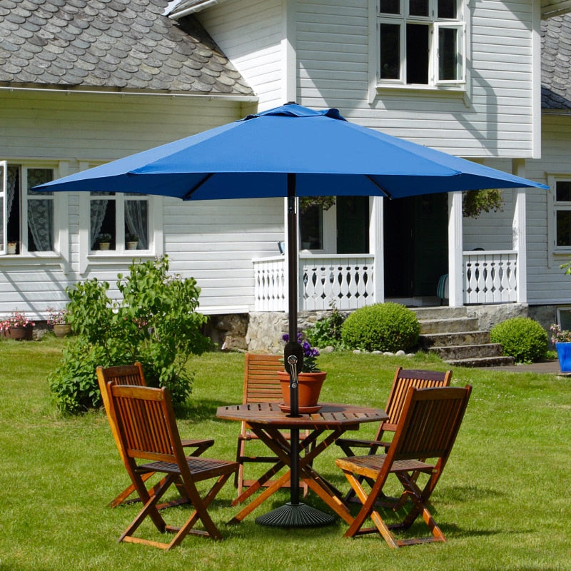 Patio Umbrella with Push Button Tilt and Crank, and Table