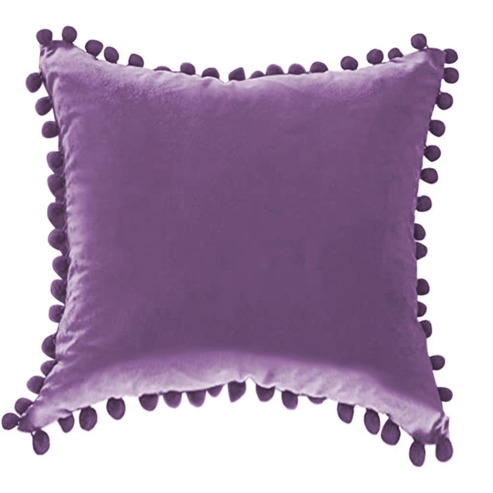 Decorative Velvet Solid Throw Pillow Covers With Pom-poms