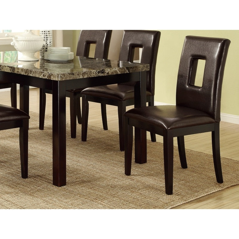 7 piece Dining Table Set with Faux Marble Top 6PCS Side Chairs Brown Faux Leather for Kitchen Dining Room Furniture Dark Brown