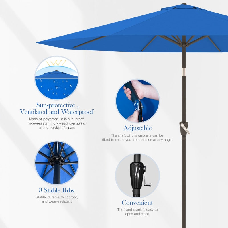 Patio Umbrella with Push Button Tilt and Crank, and Table