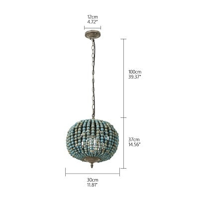 American country style retro hanging Lime white wooden beads pendant lamp LED lights