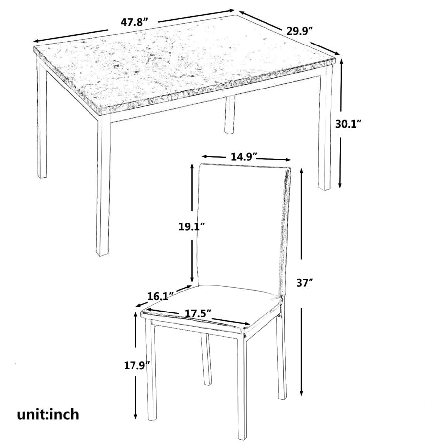 5 Piece Dining Set Kitchen Table Set Dining Table and 4 Leather Chairs