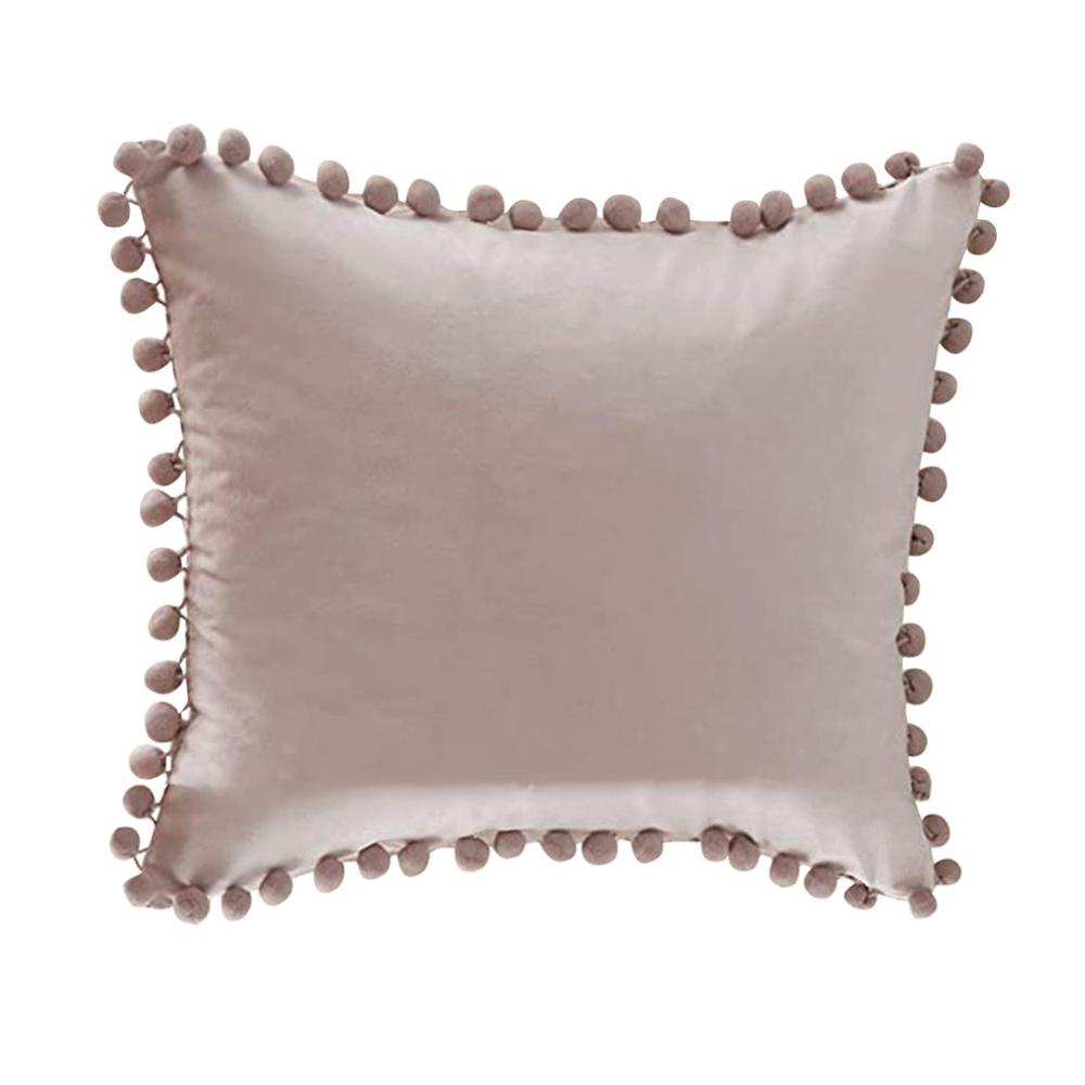 Decorative Velvet Solid Throw Pillow Covers With Pom-poms