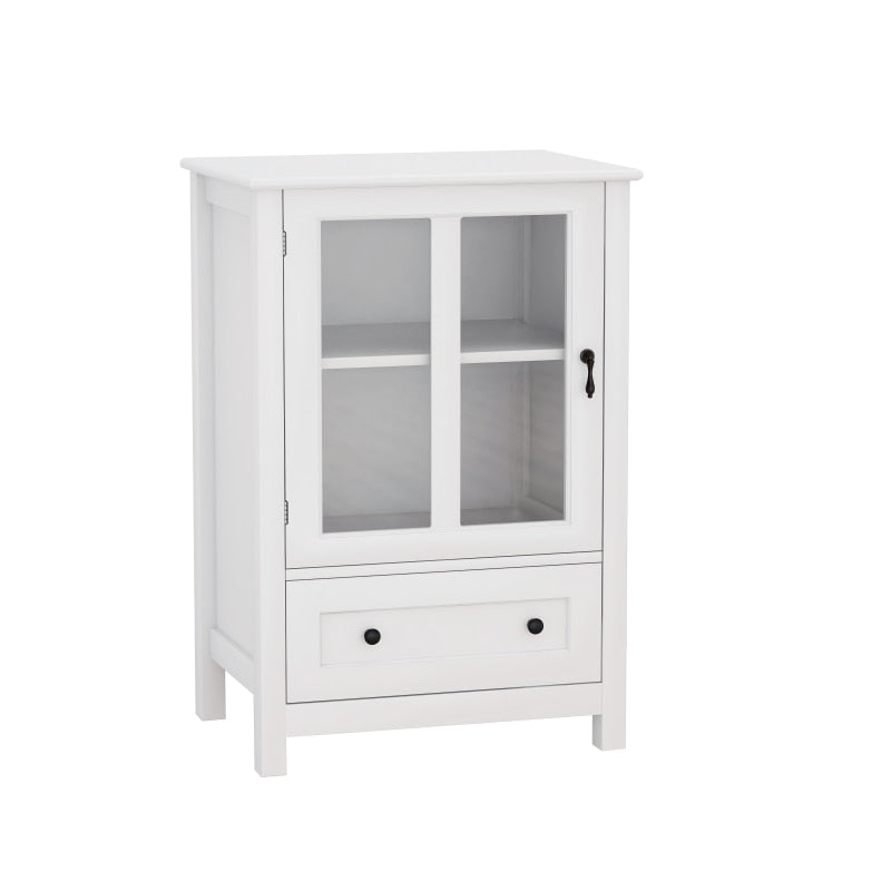 Storage Sideboard Buffet Cabinet with 2 Transparent Doors and Drawer Dining Cupboard for Kitchen, Hallway, Living Room White