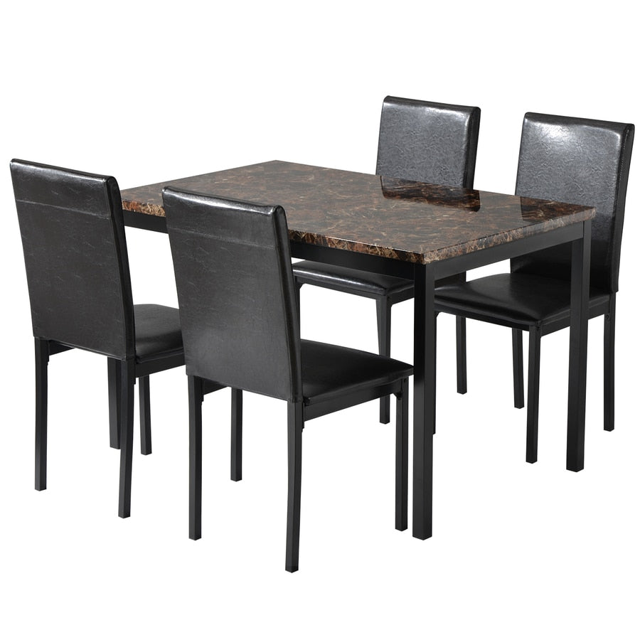 5 Piece Dining Set Kitchen Table Set Dining Table and 4 Leather Chairs