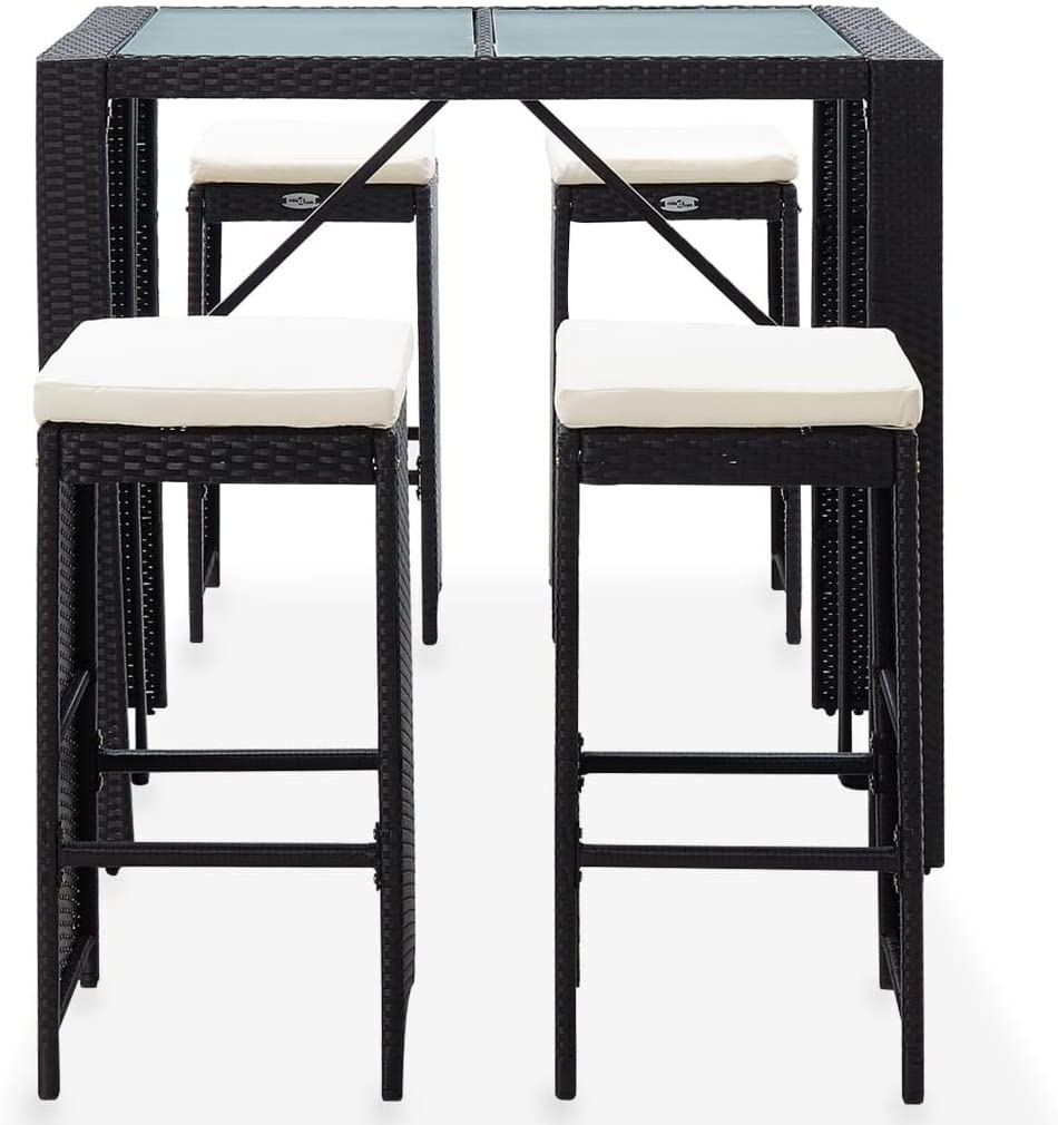 Ratan Glass Black Outdoor Bar Set with Stools