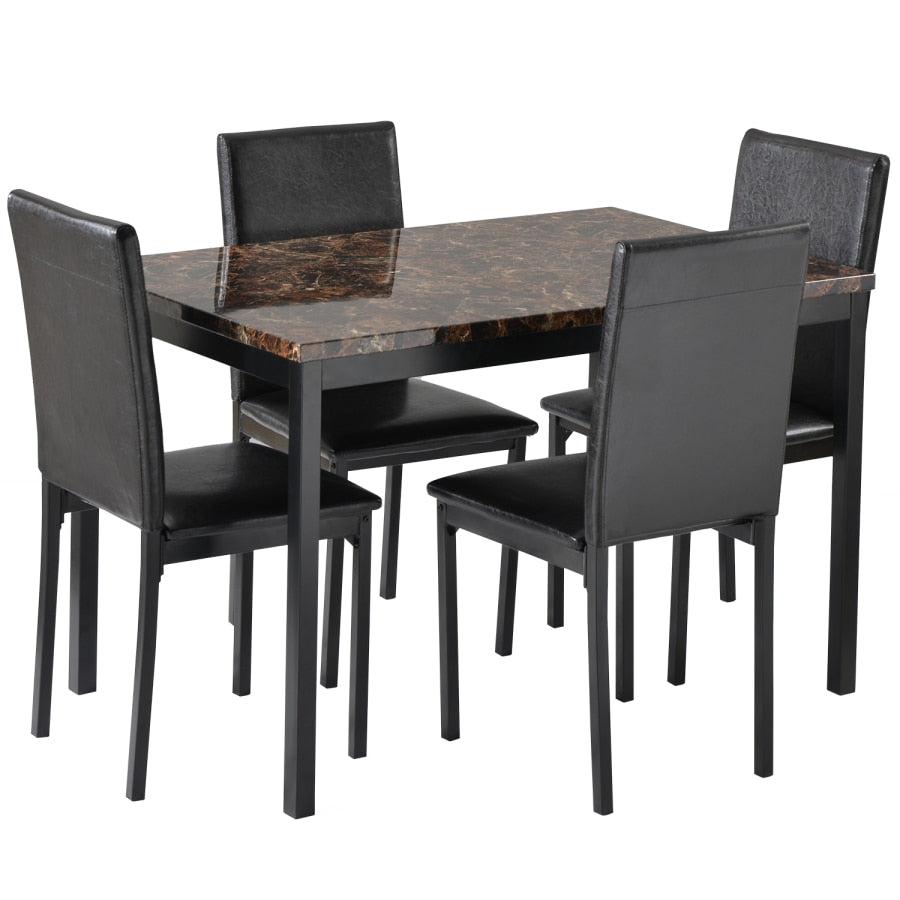 5 Piece Dining Set Kitchen Table Set Dining Table and 4 Leather Chairs