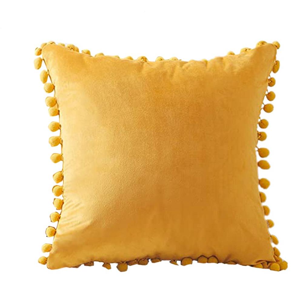 Decorative Velvet Solid Throw Pillow Covers With Pom-poms