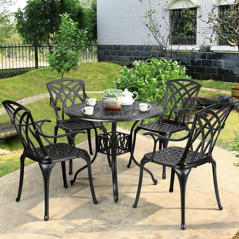 Aluminum Frame Patio Dining Set Durable Umbrella Hole Comfortable Ergonomic Chairs