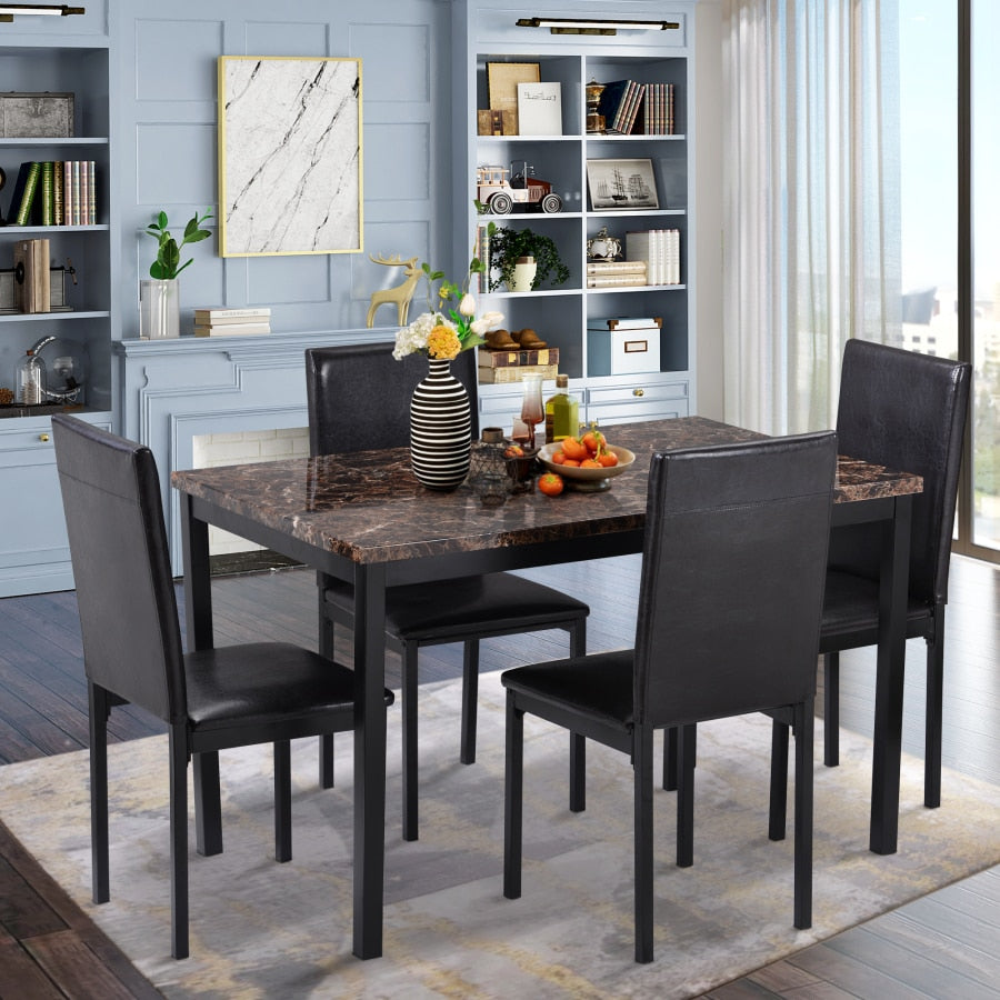 5 Piece Dining Set Kitchen Table Set Dining Table and 4 Leather Chairs