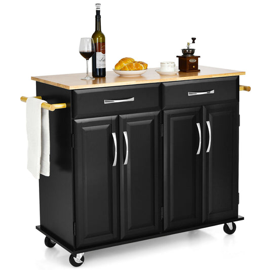 Rolling Kitchen Island Cart Buffet Cabinet w/ Towel Racks Drawers