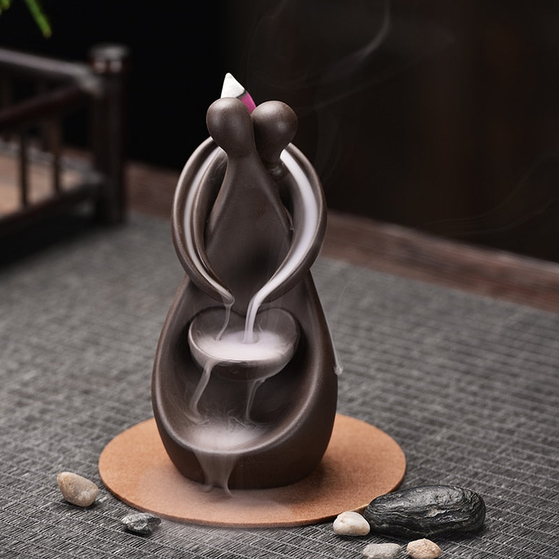 Smoke Waterfall Backflow Incense Burner Creative Couple Hug Incense Holder