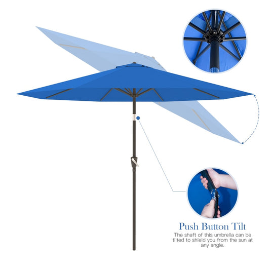 Patio Umbrella with Push Button Tilt and Crank, and Table