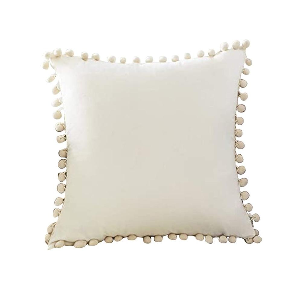 Decorative Velvet Solid Throw Pillow Covers With Pom-poms