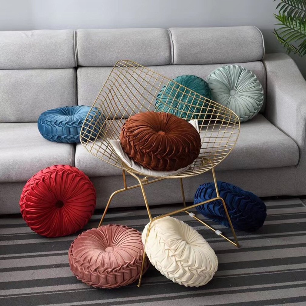 Decorative Velvet Pleated Round Floor Cushion