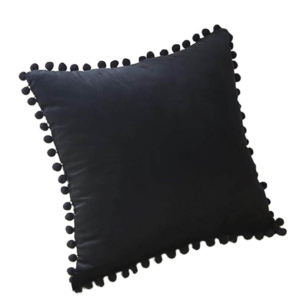 Decorative Velvet Solid Throw Pillow Covers With Pom-poms