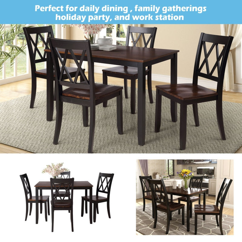 5 piece Vintage Black Cherry Wood Dining Table Set