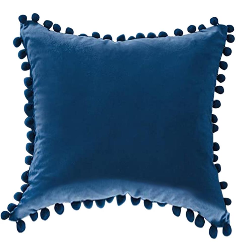 Decorative Velvet Solid Throw Pillow Covers With Pom-poms