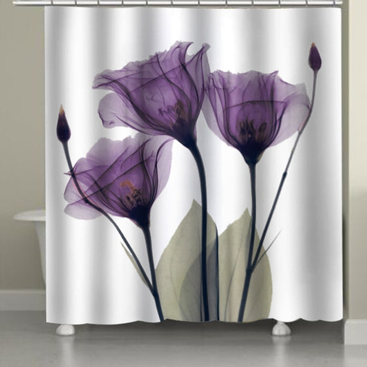 Waterproof Tulip Lotus Flowers Trees Pattern Shower with Hooks