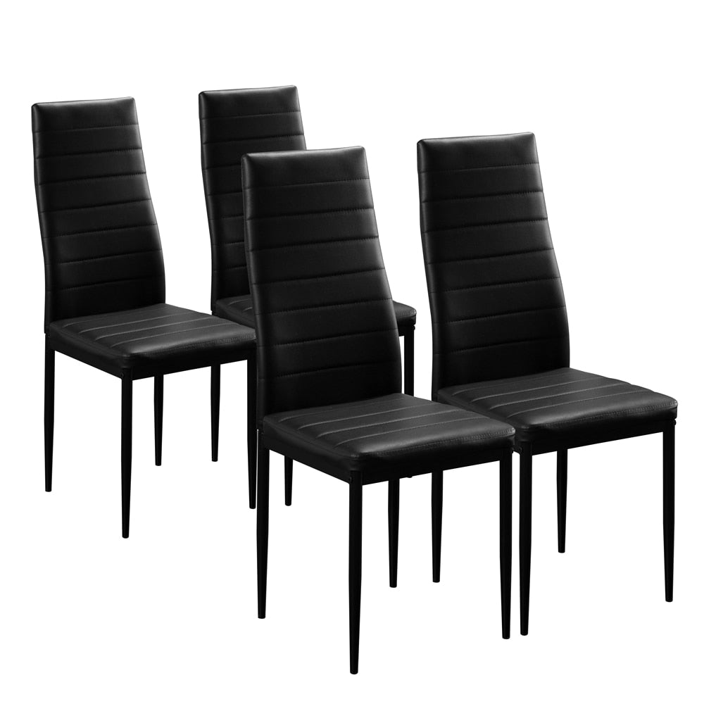 Black Dining Set 4 Chairs with Glass Metal Table