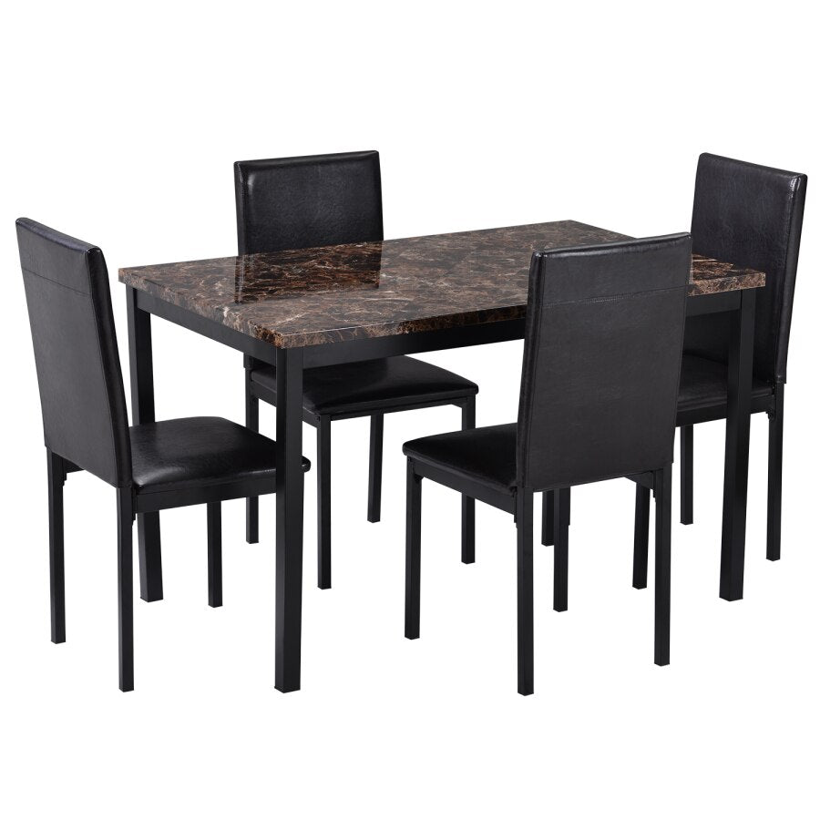 5 Piece Dining Set Kitchen Table Set Dining Table and 4 Leather Chairs