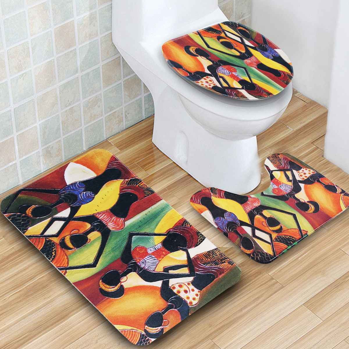 African Woman Bathroom Non-slip Durable Waterproof Shower Curtain Set