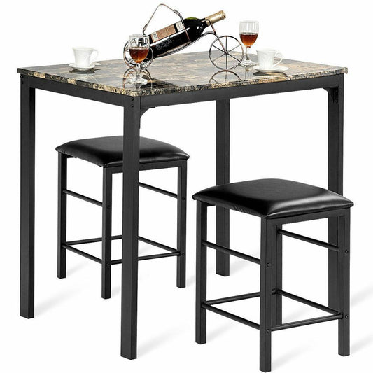 Counter Height Dining 3 piece Set with Faux Marble Table and 2 Chairs