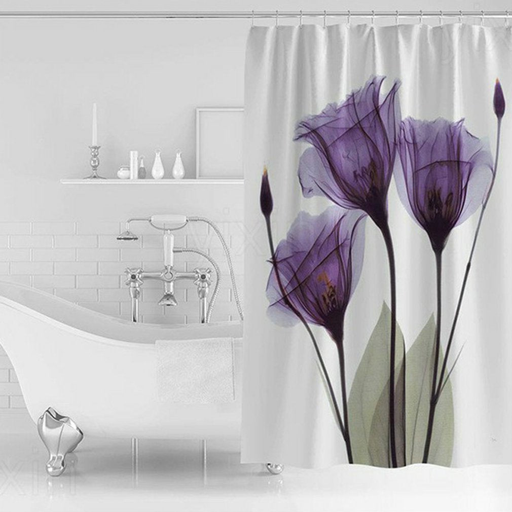 Waterproof Tulip Lotus Flowers Trees Pattern Shower with Hooks