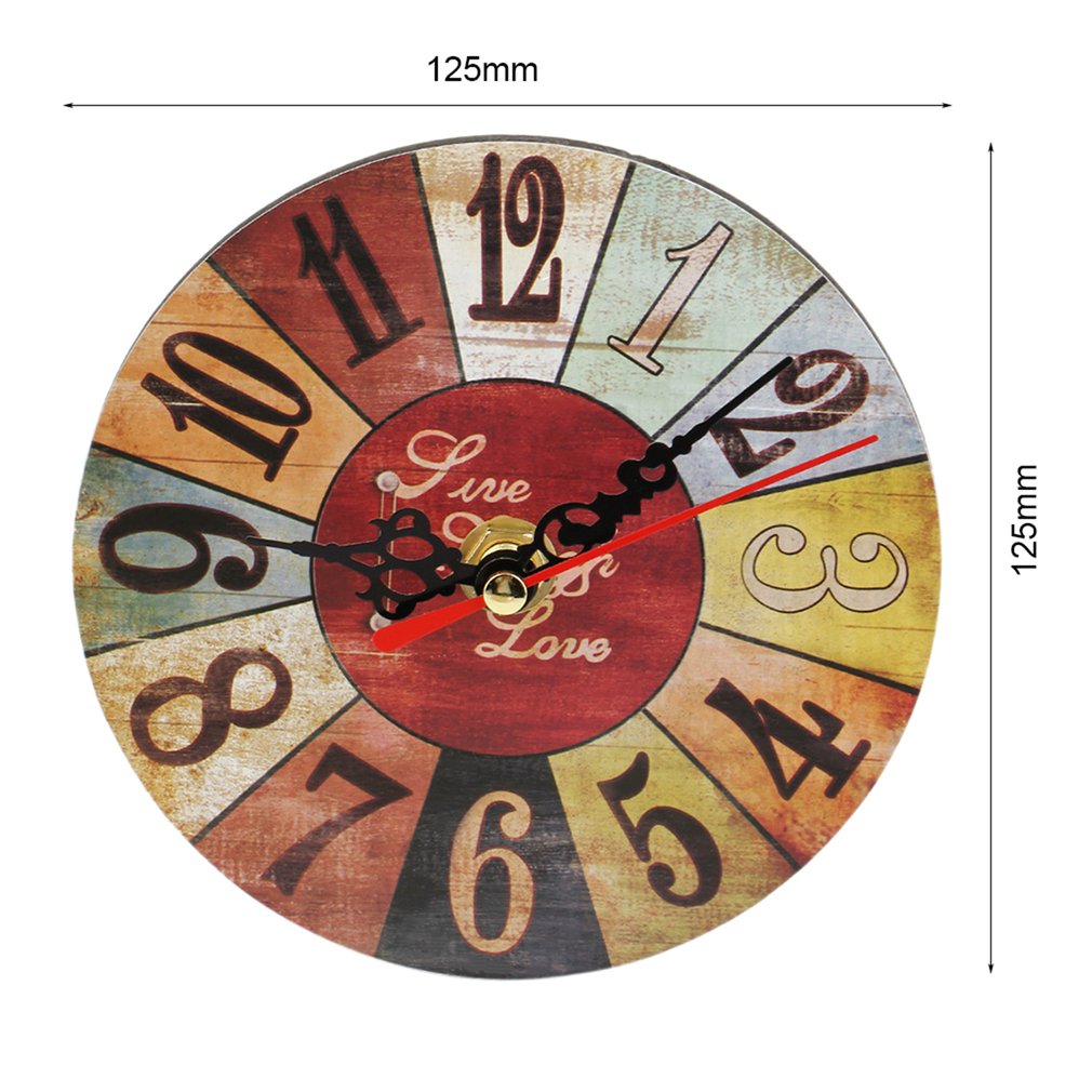 European Style Round Colorful Rustic Decorative Antique Wooden Home Wall Clock