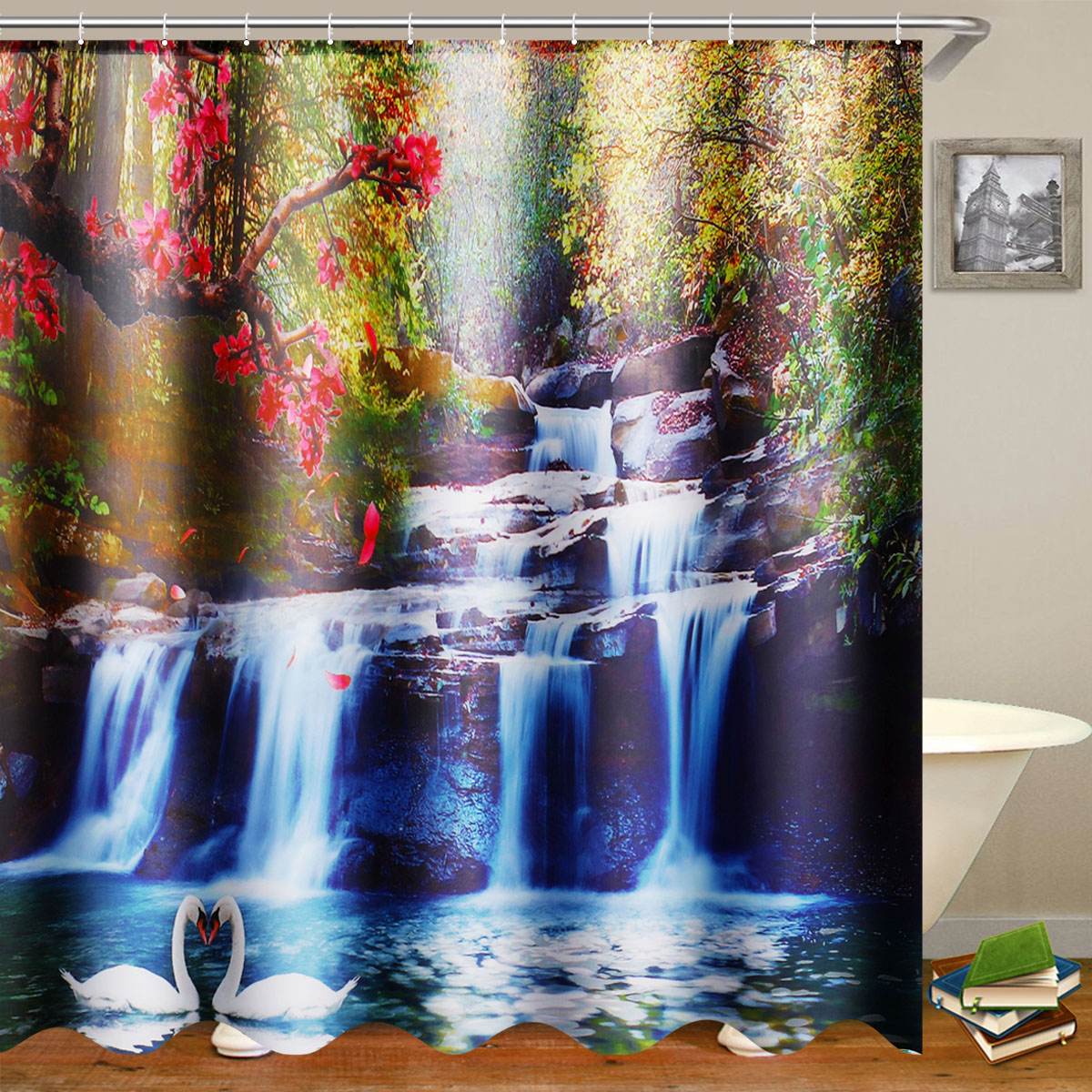 3D Waterfall Scenery Waterproof Shower Curtain