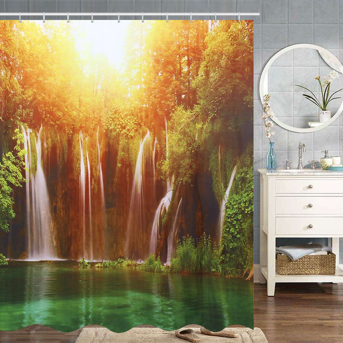 3D Waterfall Scenery Waterproof Shower Curtain