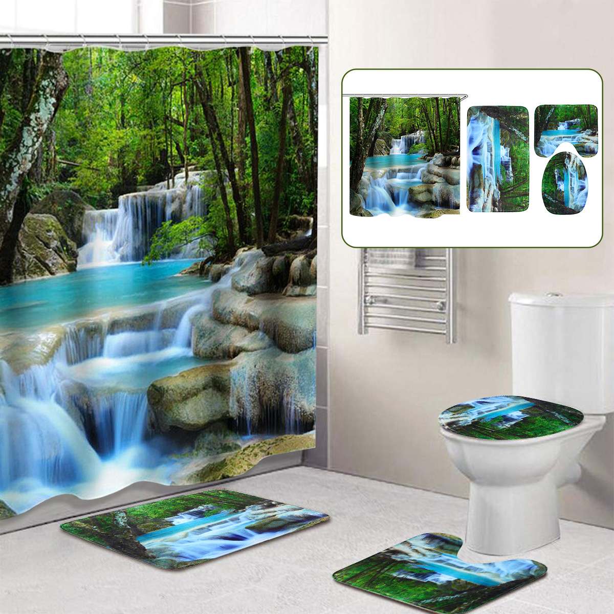 3D Waterfall Scenery Waterproof Shower Curtain