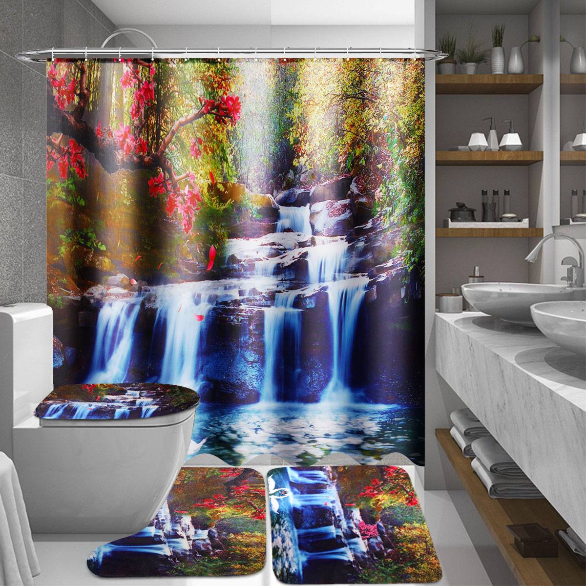 3D Waterfall Scenery Waterproof Shower Curtain