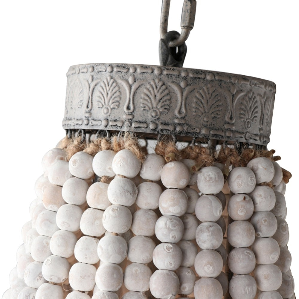 American country style retro hanging Lime white wooden beads pendant lamp LED lights